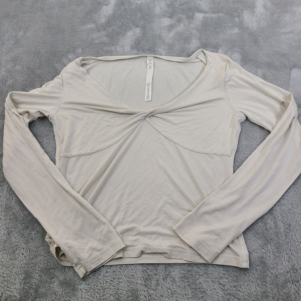 Lululemon Shirt Women Large White Delicate Crew Long Sleeve Modal Blend Stretch